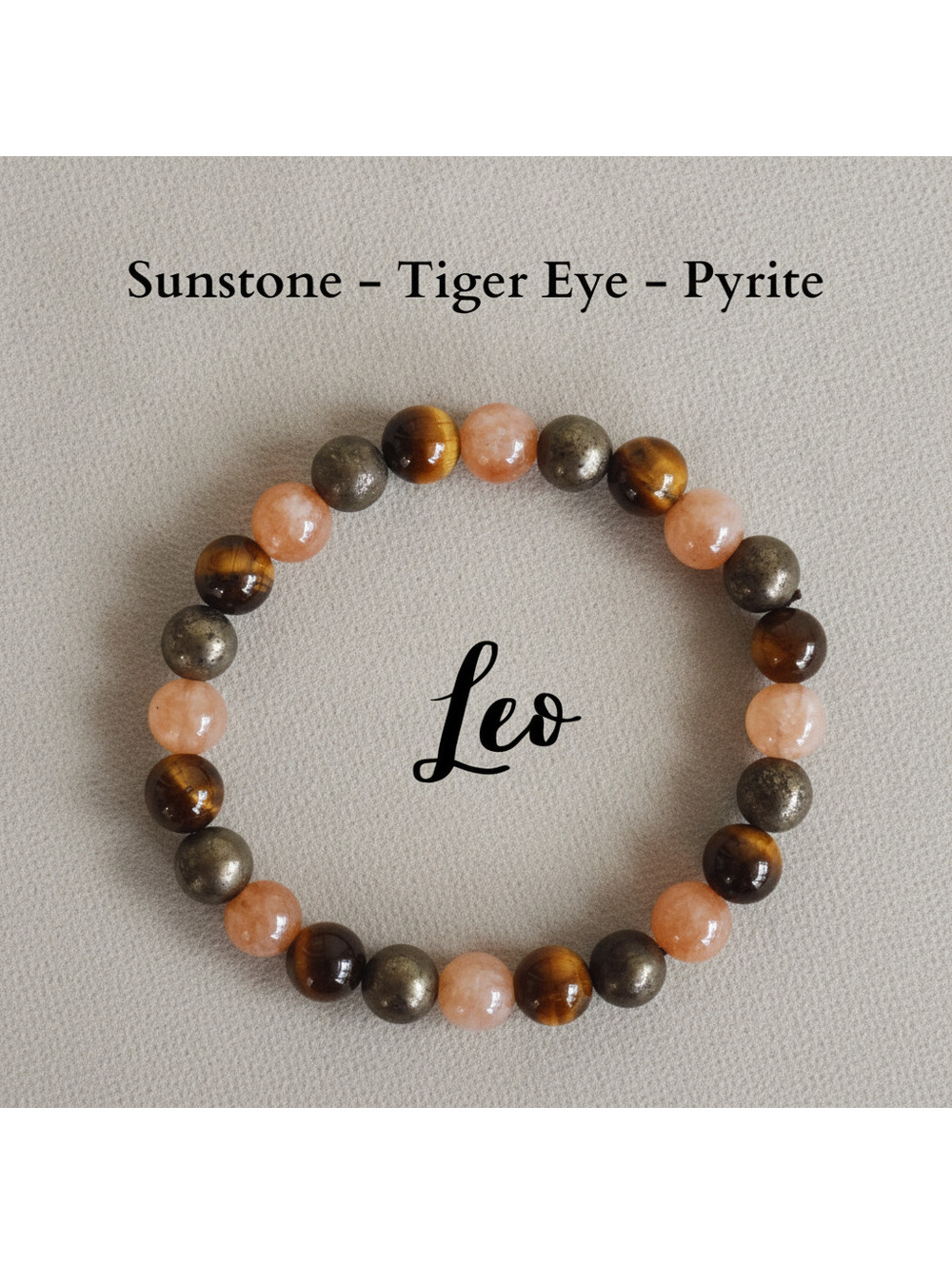 Zodiac Bracelet Leo Gemstone Sunstone-Tiger Eye-Pyrite